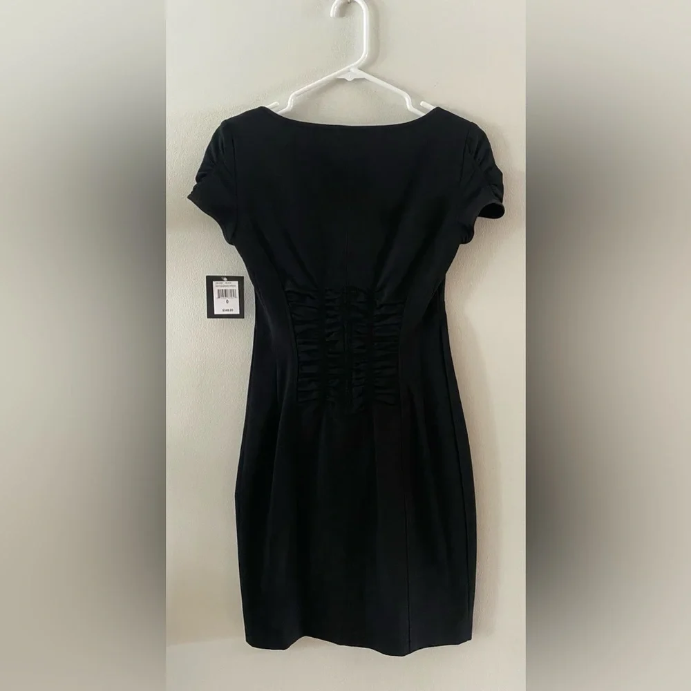 NWT Nanette Lepore Black Ruched Sheath Midi Dress size 0 made in NYC